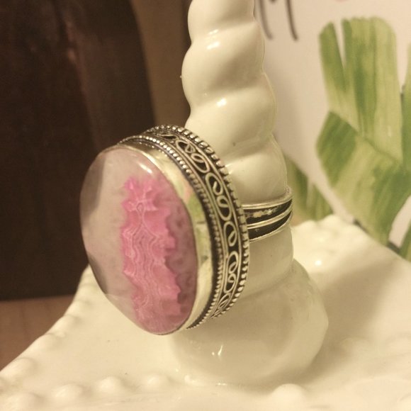 Pink Druzy Agate Ring NEW Handmade size 7.5 $10